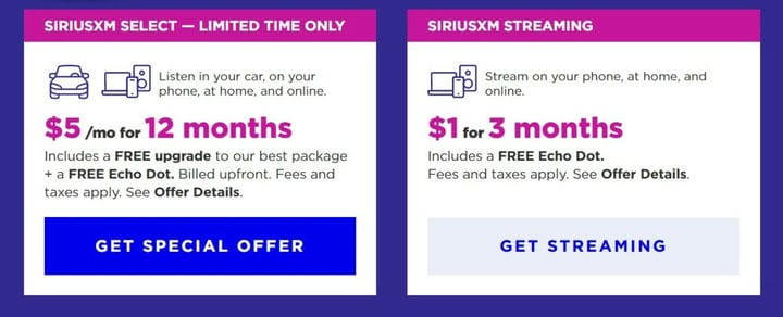 Сделка с Sirius: 3 месяца спутникового радио и Echo Dot всего за 1 доллар!