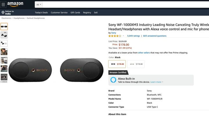 Беспроводные бутоны Sony WF-1000XM3 теперь продаются по самой низкой цене