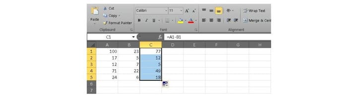 Как вычесть в Microsoft Excel