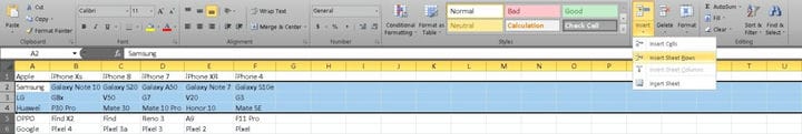 Как вставить несколько строк в Excel