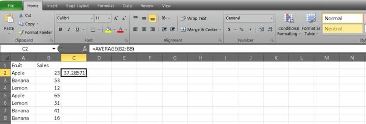 Как найти среднее в Excel