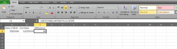 Как рассчитать возраст в Excel