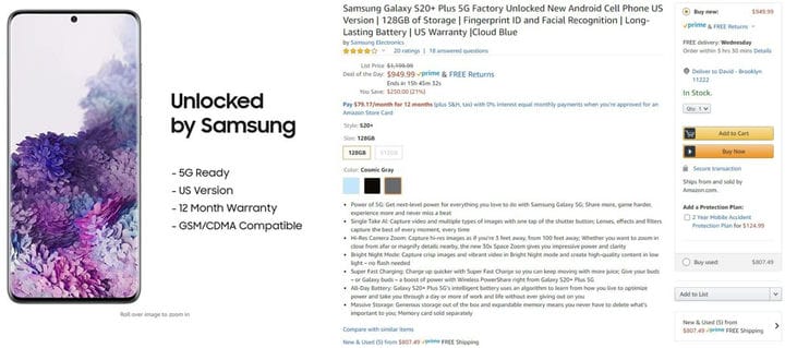 Сделка: сэкономьте 250 долларов на Samsung Galaxy S20 Plus (только сегодня!)