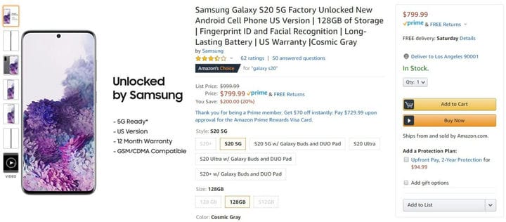 Сделка: сэкономьте не менее 200 долларов на Samsung Galaxy S20 и S20 Plus.