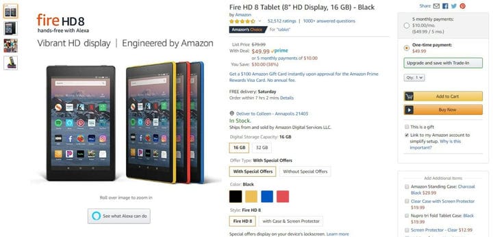 Сделка: получите планшет Amazon Fire HD 8 за 49,99 долларов (скидка 38%)