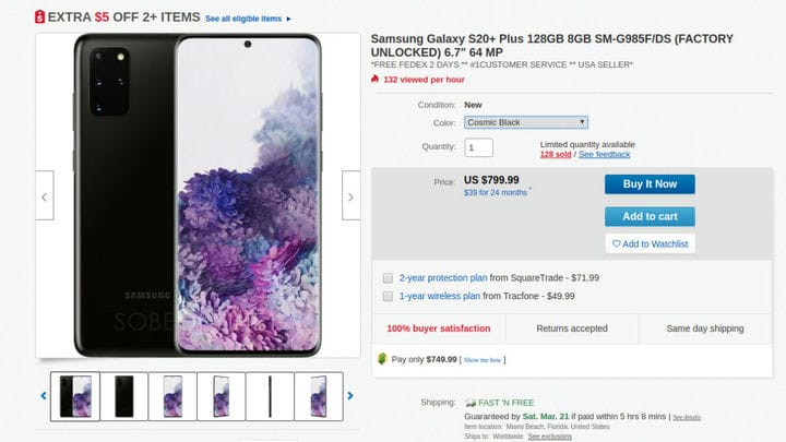 Скидка 400 долларов на Samsung Galaxy S20 Plus