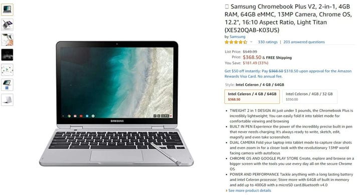 Сделка: сэкономьте 181 доллар на Samsung Chromebook Plus V2