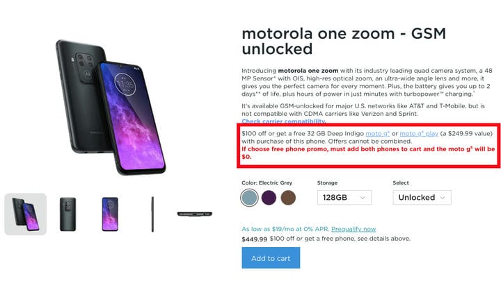 Распродажа Motorola One Zoom: скидка 100 долларов на Moto G6 и G6 Play