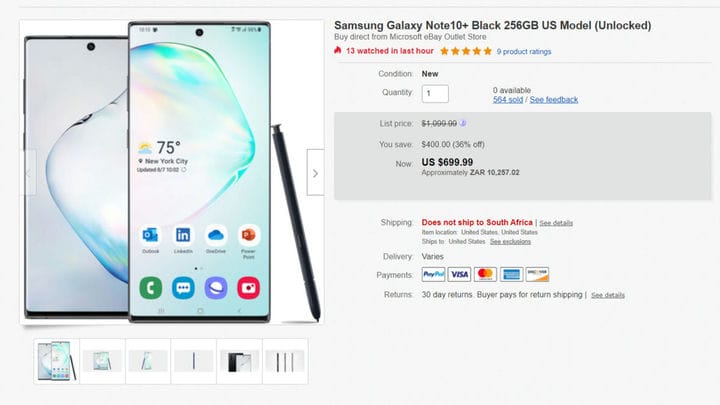 Скидка на Galaxy Note 10 Plus на eBay - 400 долларов