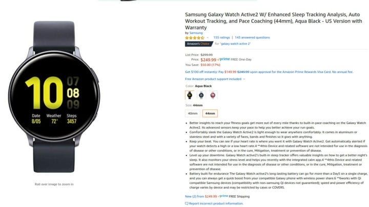 Скидка: Samsung Galaxy Watch Active 2 со скидкой 50 долларов