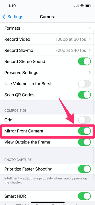 Comment prendre un selfie d'image miroir sur un iPhone sous iOS 14